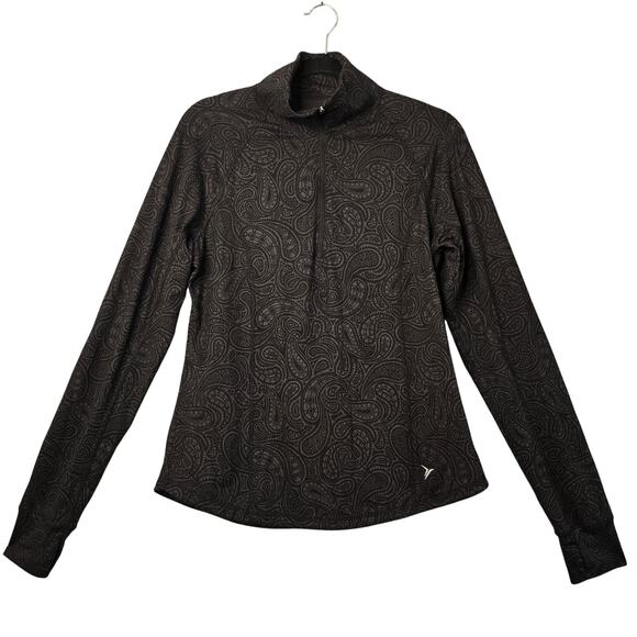 Old Navy Pullover Womens Medium Black Boho Paisley Print Half Zip Track Running - Picture 1 of 13